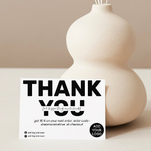 Modern bold black and white order thank you card