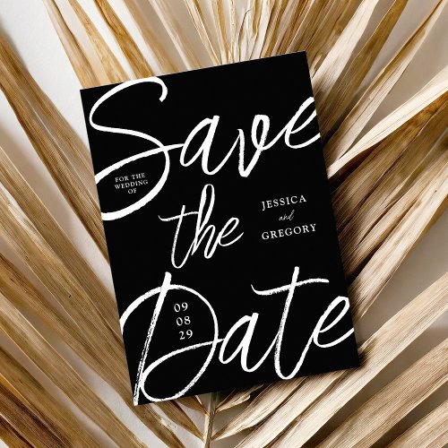 Modern Bold Black and White Script Wedding Save The Date
