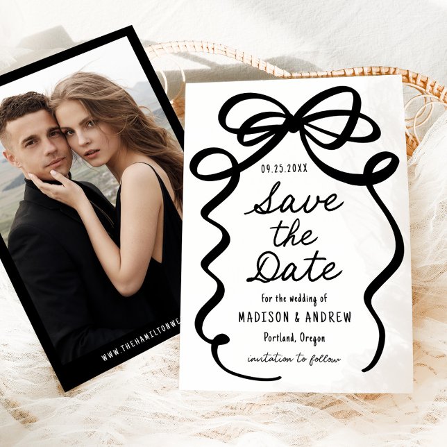Modern Bold Black Bow Photo Wedding Save The Date (Creator Uploaded)