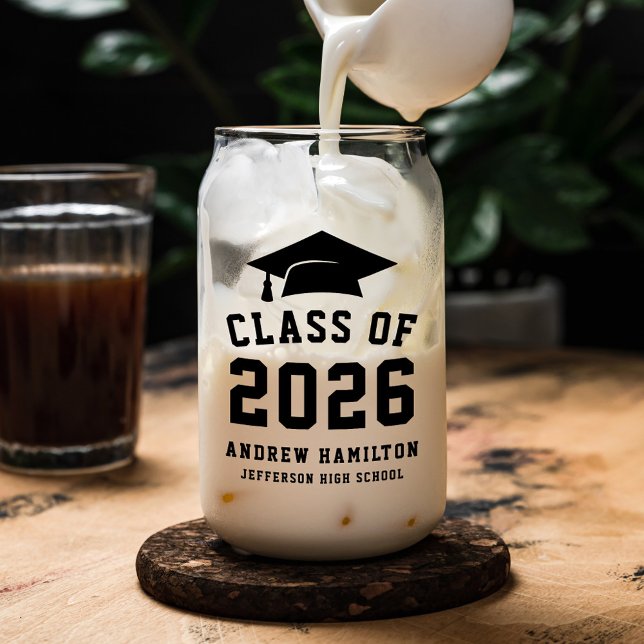 Modern Bold Black Class of 2026 Graduation Can Glass (Creator Uploaded)