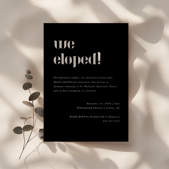 Modern Bold Black Elopement Wedding Reception Invitation (Creator Uploaded)