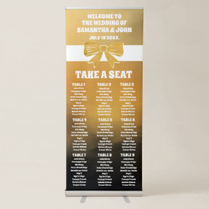 Modern Bold Black Gold Bow Wedding Seating Chart Retractable Banner