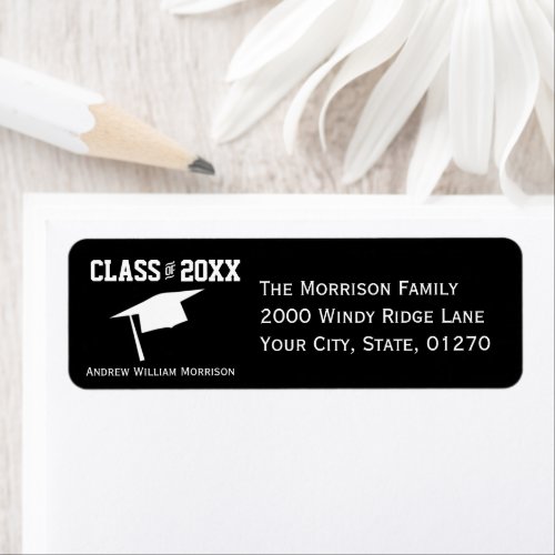 Modern Bold Black Graduation Cap Class of 20XX Label