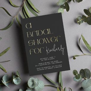 Modern Bold Black Gray Bridal Shower Gold Foil Invitation