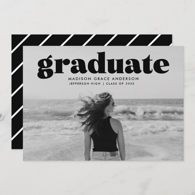 Modern Bold Black Overlay Photo Graduation Party Invitation (Front/Back)