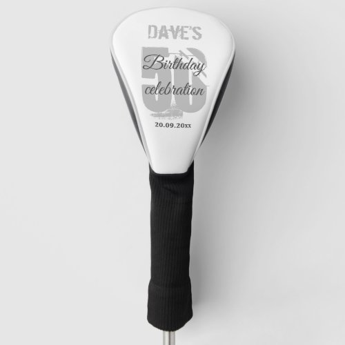 Modern Bold Black Personalized 50th Birthday Name  Golf Head Cover