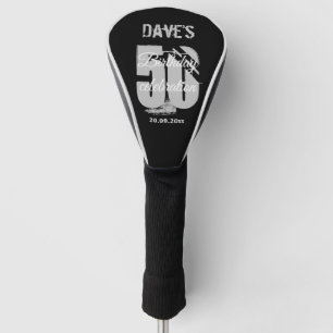 Modern Bold Black Personalized 50th Birthday Name Golf Head Cover