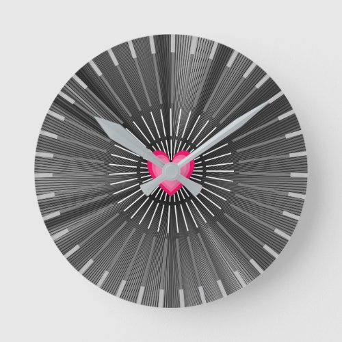 Modern Bold Black  Pink HeART Unique Stylish Cool Round Clock
