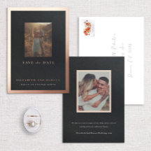 Modern Bold Black & Rose Gold Frame Save the Date