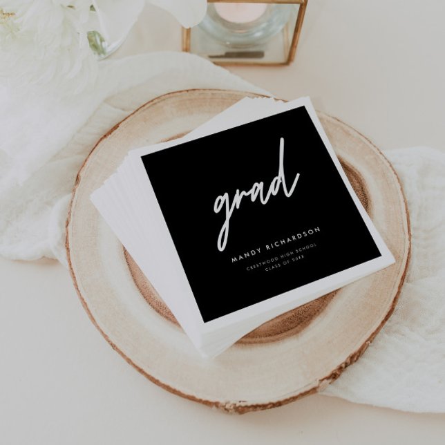 Modern Bold Black Script Custom Graduation Party Napkins (Creator Uploaded)