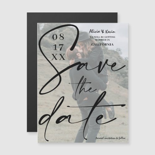 Modern bold black script save the date photo