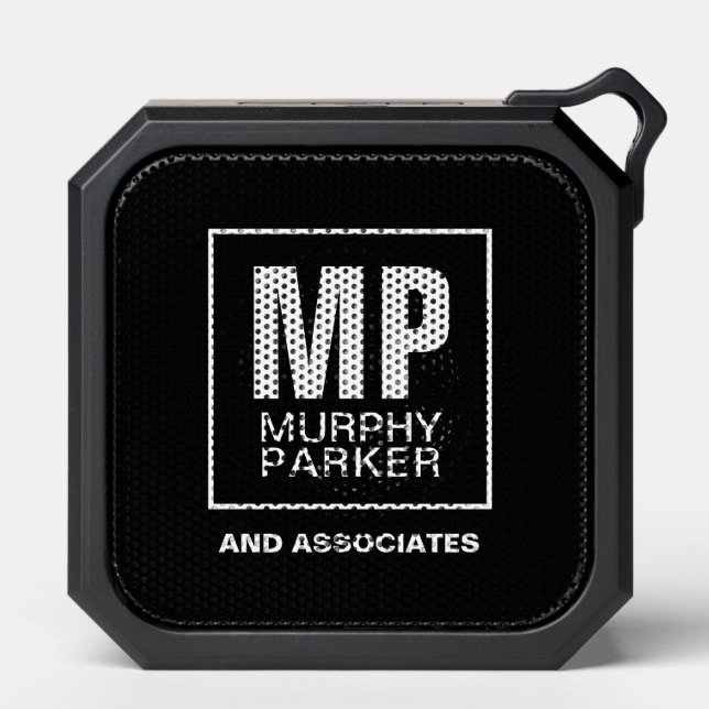 Modern Bold Black White Business Monogram Logo Bluetooth Speaker (Front)