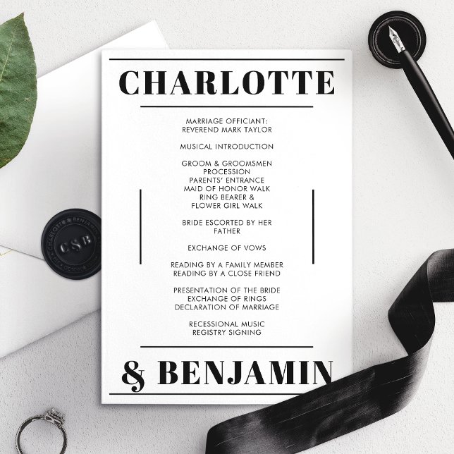 Modern Bold Black White Minimalist Wedding Program (Creator Uploaded)