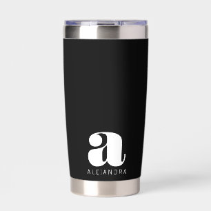 Modern Bold Black White Monogram Name Insulated Tumbler