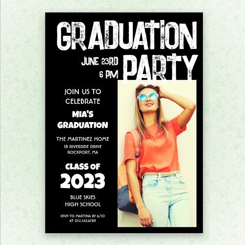 Modern Bold Black White Photo 2023 Graduation Invitation