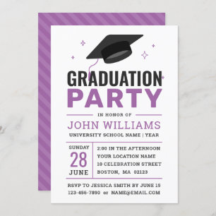 Modern Bold Black White Purple Graduation Party Invitation