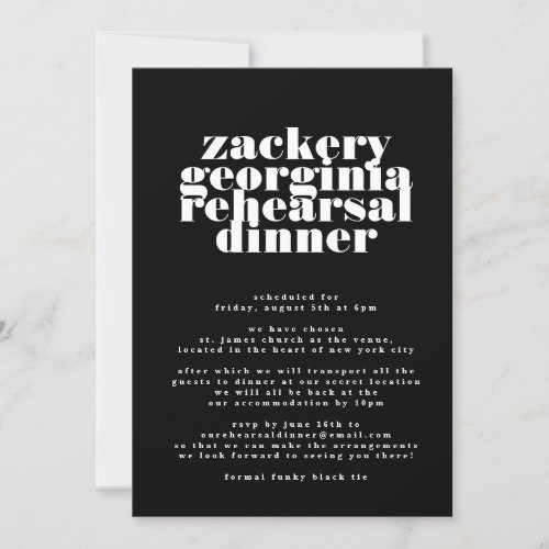 Modern Bold Black White Rehearsal Dinner Invitation