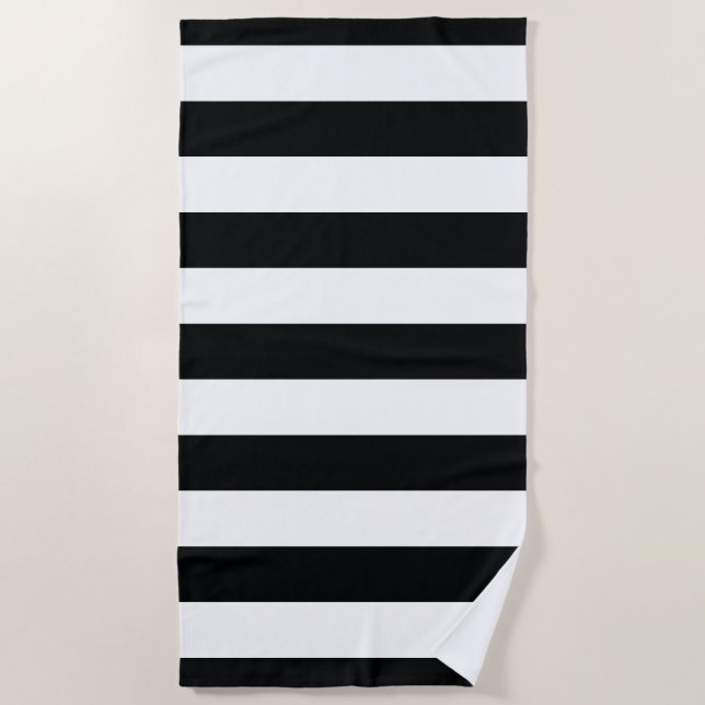Modern Bold Black White Striped Pattern Beach Towel (Front)