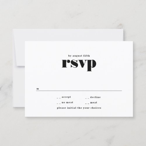 Modern Bold Black White Wedding RSVP Card