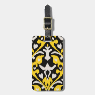 Modern bold black yellow ikat tribal pattern luggage tag