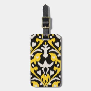 Modern Bold Black Yellow Ikat Tribal Pattern Luggage Tag by TintAndBeyond at Zazzle
