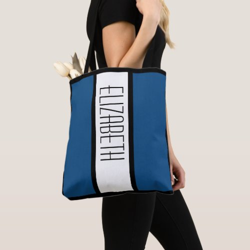 Modern Bold Block Personalized Name Classic Blue Tote Bag