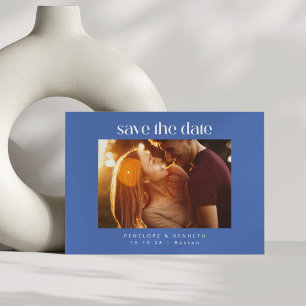 Modern Bold Blue and White Photo Wedding Summer Save The Date
