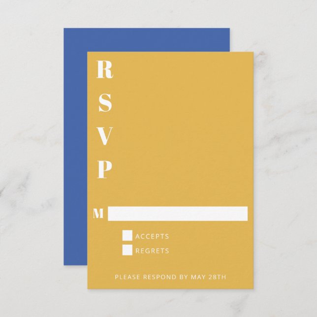Modern Bold Blue and Yellow Simple Vertical RSVP Card (Front/Back)