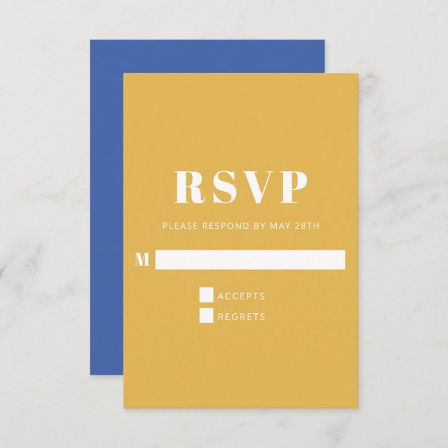 Modern Bold Blue and Yellow Vertical Wedding RSVP Card (Front/Back)