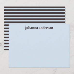 Modern Bold Blue Brown Stripes Personalized Name  Note Card