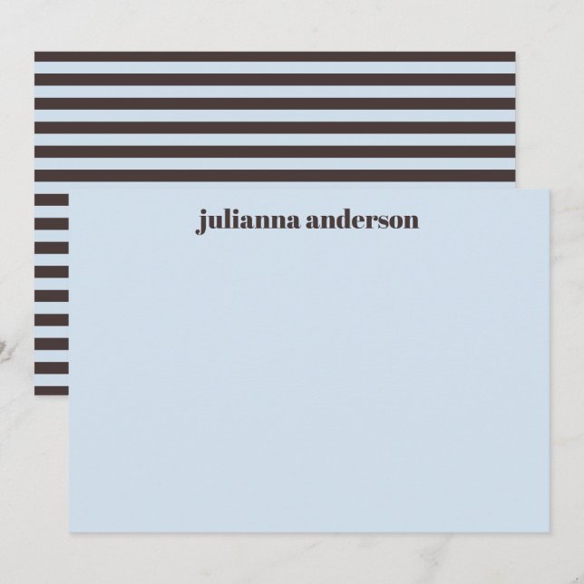 Modern Bold Blue Brown Stripes Personalized Name  Note Card (Front/Back)