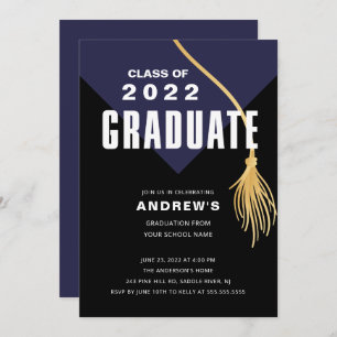 Modern Bold Blue Cap Graduation Invitation