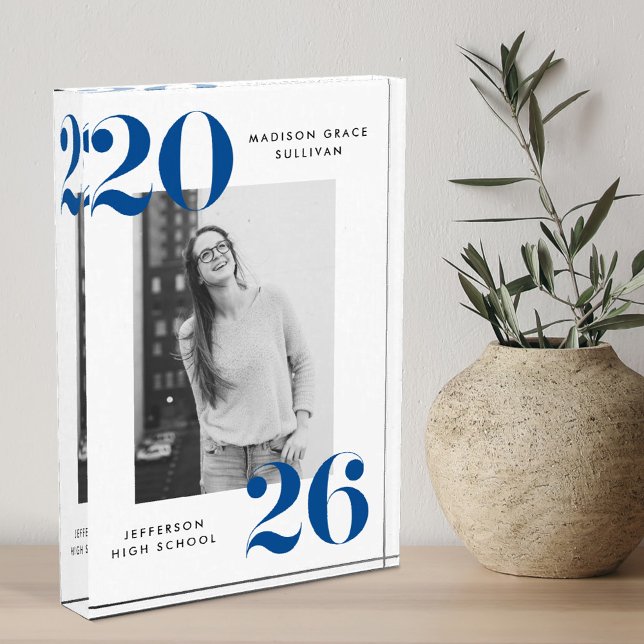 Modern Bold Blue Class of 2026 Graduation Photo Block (Creator Uploaded)