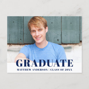 Modern Bold Blue Graduation Party Invitation Postcard