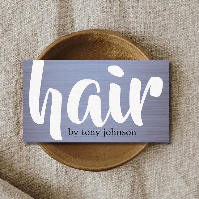 Modern Bold Blue Grey Faux Metal Hair Stylist Business Card (Creator Uploaded)
