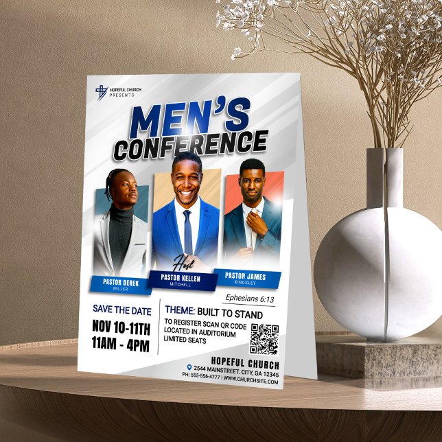 Modern Bold Blue Men's Church Conference Gathering Table Tent (Creator Uploaded)