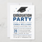 Modern Bold Blue White Photo Graduation Party Invitation (Front)