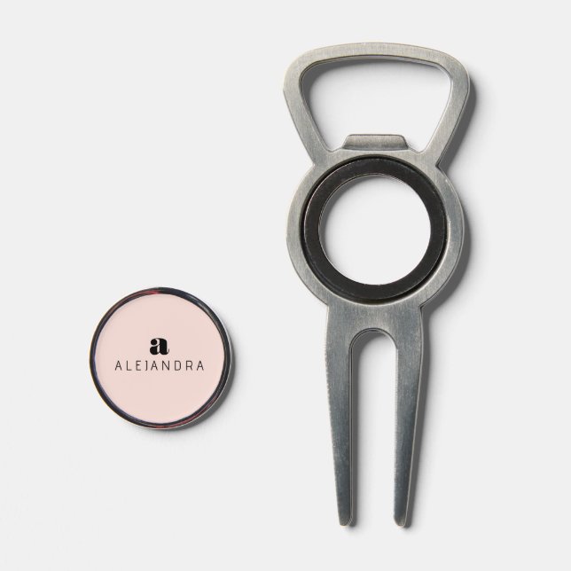 Modern Bold Blush Pink Monogram Name Divot Tool (Front (Open))