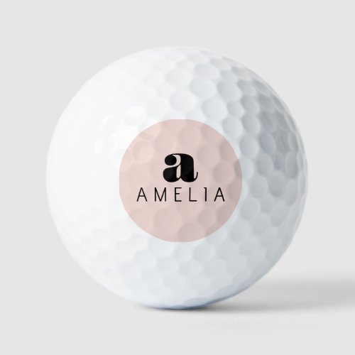 Modern Bold Blush Pink Monogram Name Golf Balls