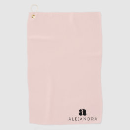 Modern Bold Blush Pink Monogram Name Golf Towel