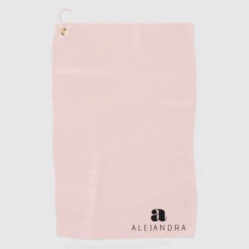 Modern Bold Blush Pink Monogram Name Golf Towel