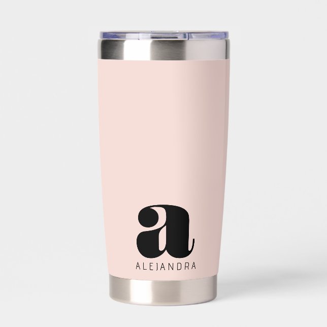 Modern Bold Blush Pink Monogram Name Insulated Tumbler (Front)