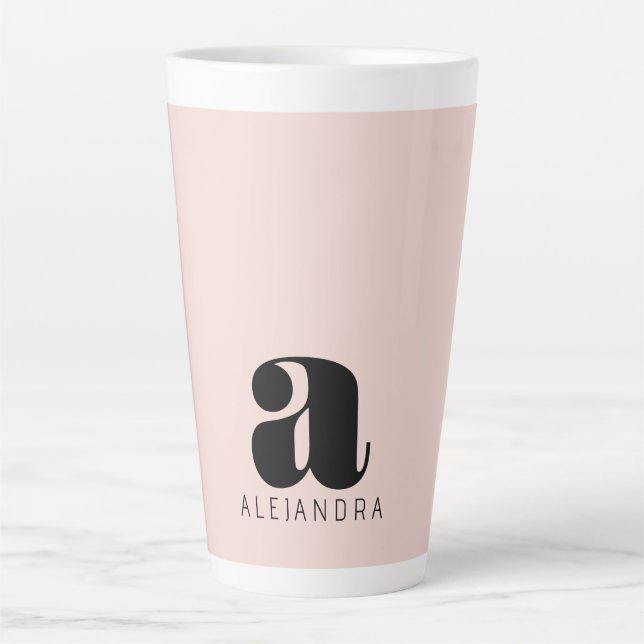Modern Bold Blush Pink Monogram Name Latte Mug (Front)