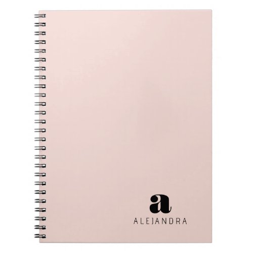 Modern Bold Blush Pink Monogram Name Photo Notebook