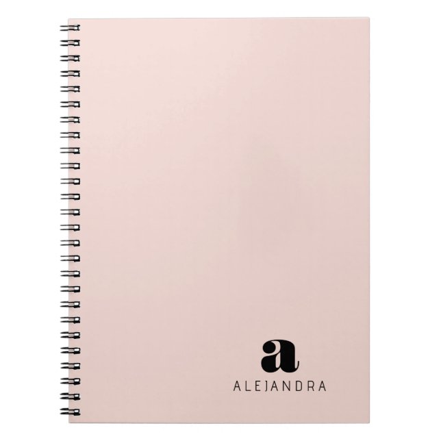 Modern Bold Blush Pink Monogram Name Photo Notebook (Front)