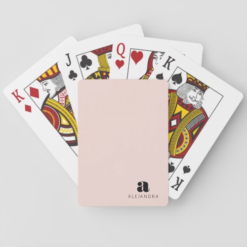 Modern Bold Blush Pink Monogram Name Poker Cards