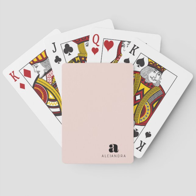 Modern Bold Blush Pink Monogram Name Poker Cards (Back)