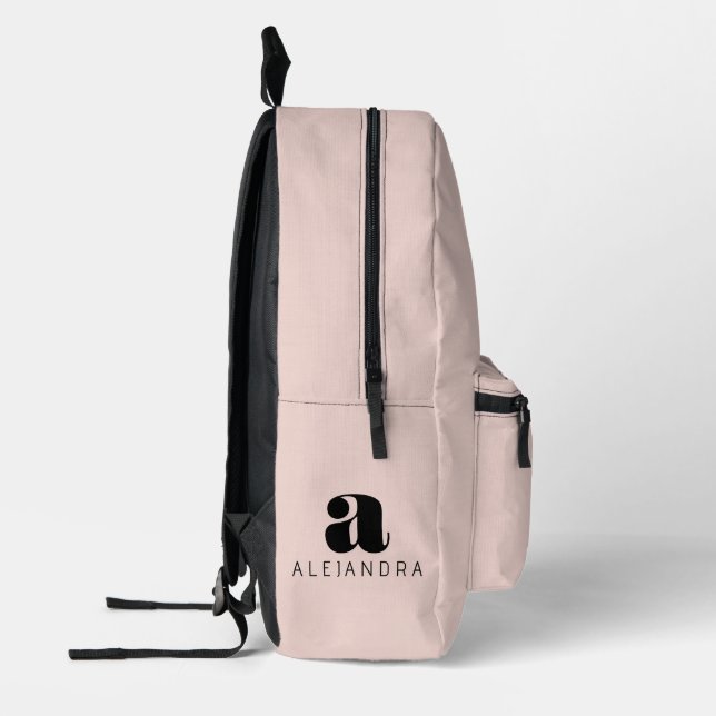 Modern Bold Blush Pink Monogram Name Printed Backpack (Left)