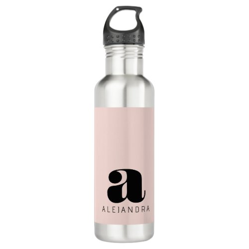 Modern Bold Blush Pink Monogram Name Stainless Steel Water Bottle