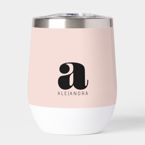 Modern Bold Blush Pink Monogram Name Thermal Wine Tumbler